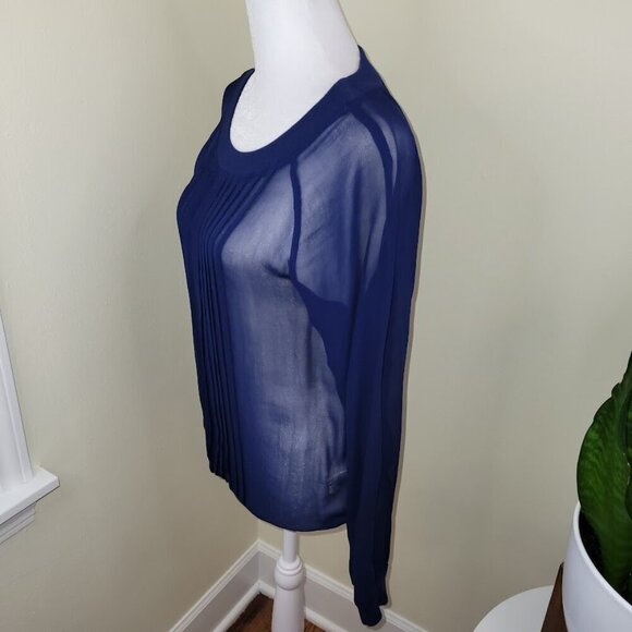 Anthropologie “ONE FINE DAY” Sheer Blue Blouse Round Neck Long Sleeve Size XS - Picture 3 of 14